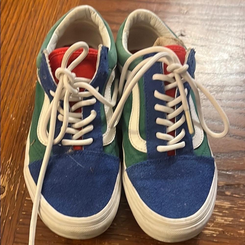 Vans Blue and Green Sneakers with Color-Block Design
